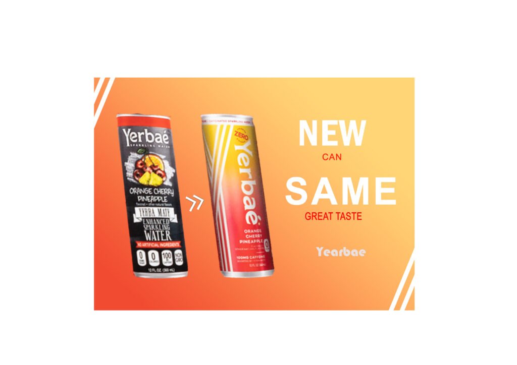 An advertisement for Yerbaé sparkling water showcasing a packaging redesign.